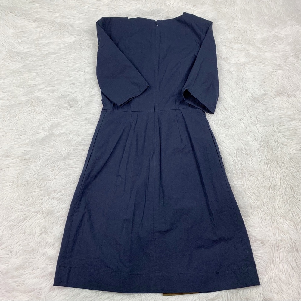 Trademark short sleeve square neck Colorblock dress pleated front navy blue - Picture 9 of 11